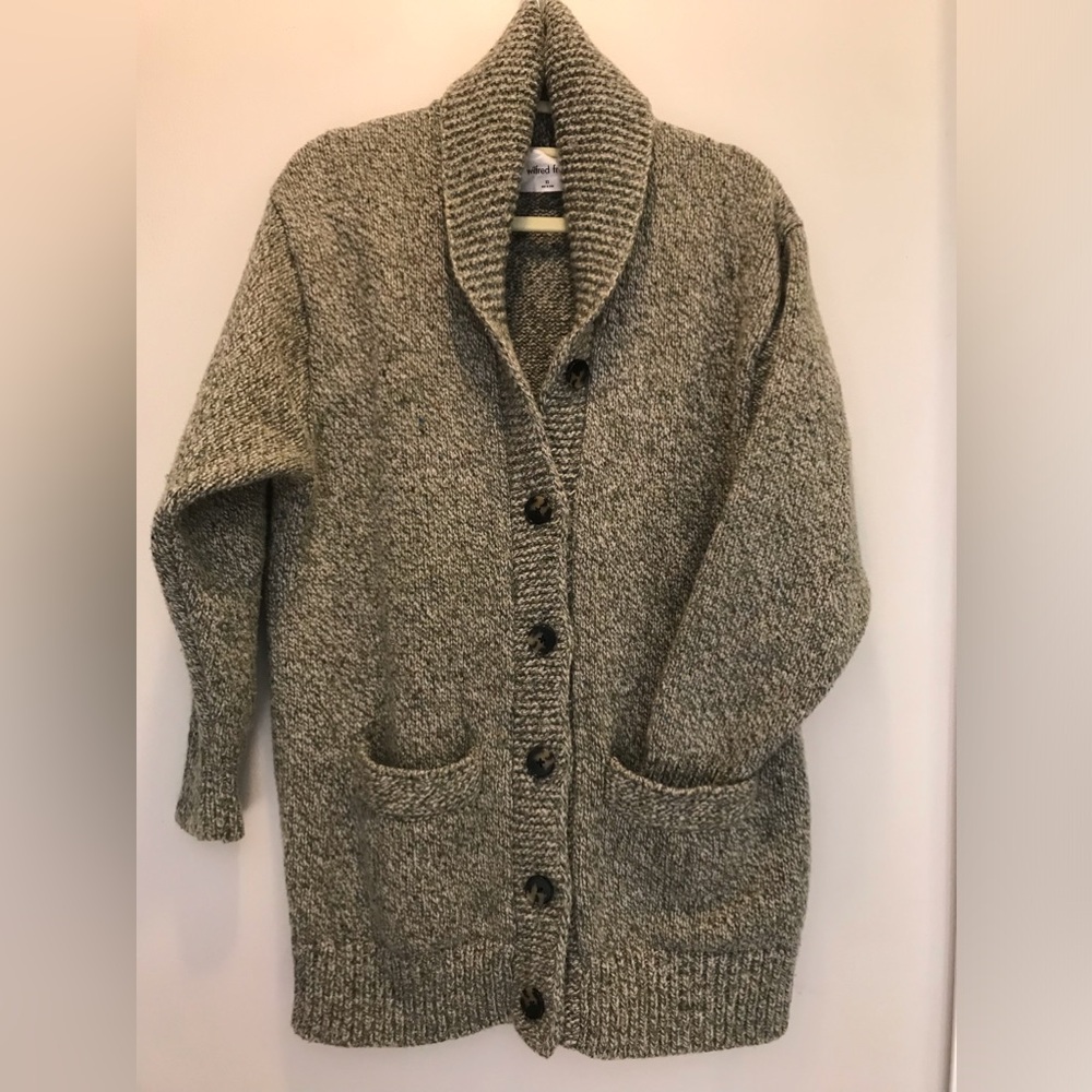 Shawl Collar Chunky Knit Cardigan Sweater - Olive Gray